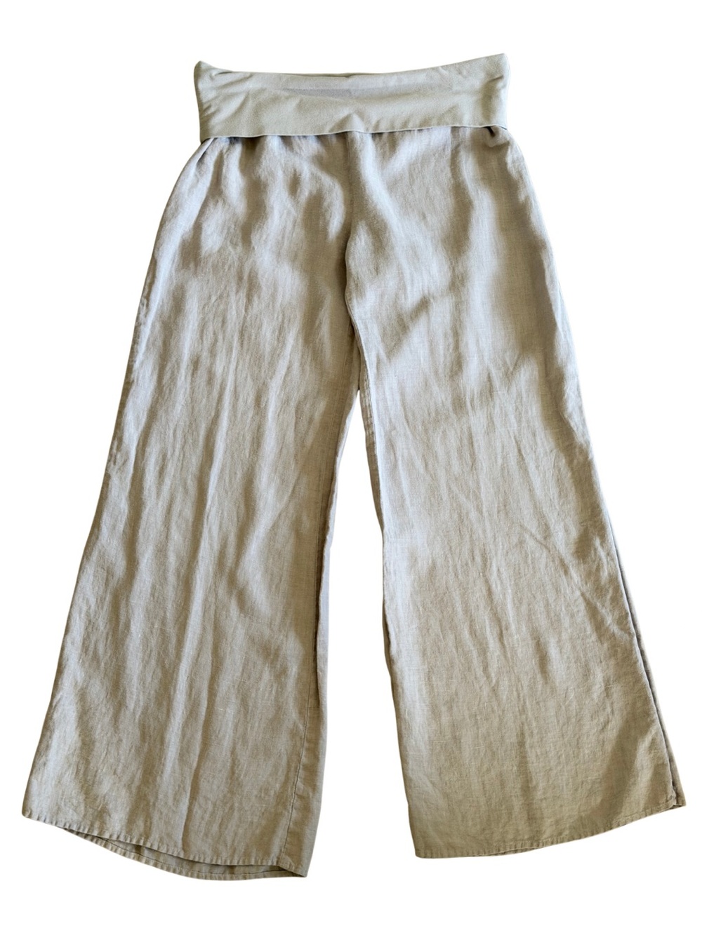 Sundance 100% Linen Wide Leg Palazzo Pants in Flax/Taupe Gray XL (Inseam 31”)